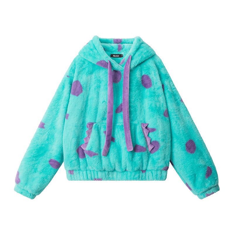 Heyhenry2025 Autumn and Winter European and American Fun Funny Cute Dinosaur Monster Polar Fleece Warm Sweatshirt for Women