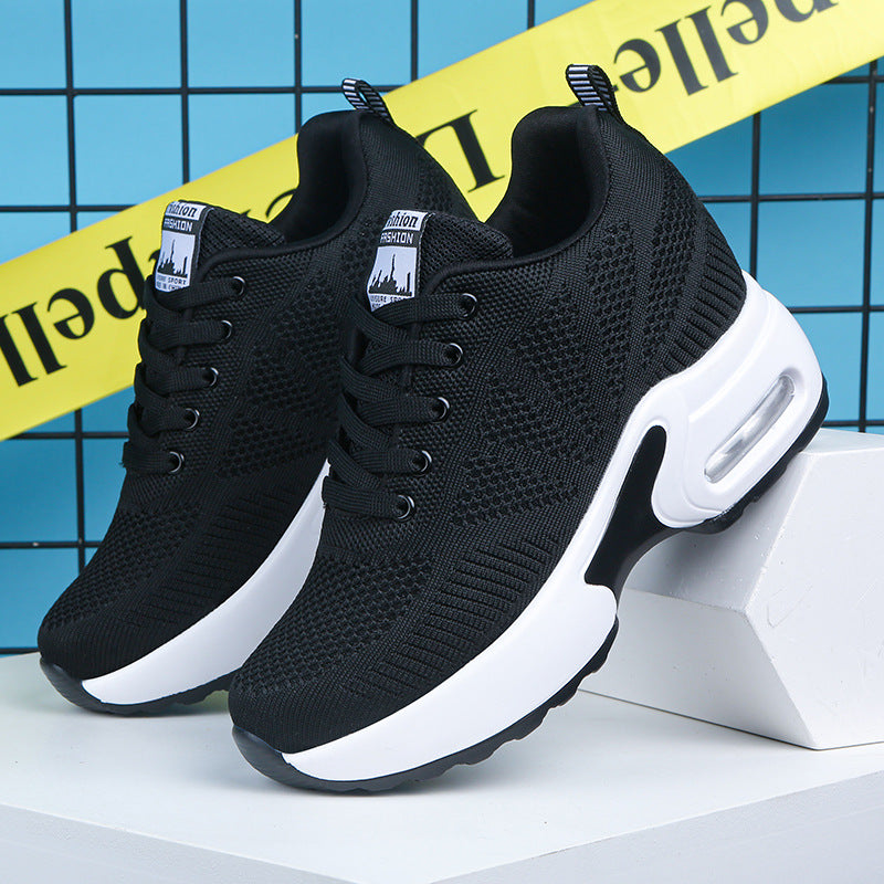 Women's Height-Increasing Shoes Spring 2025 New Single Shoes Thick-Soled Travel Shoes Black Versatile Summer Casual Sports Shoes for Women
