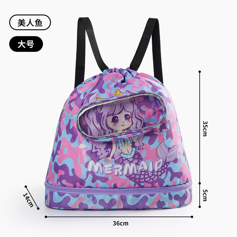 Children's Swimming Bag, Wet and Dry Separation Waterproof Storage Bag, Portable Backpack for Boys and Girls, Cute Cartoon Beach Backpack