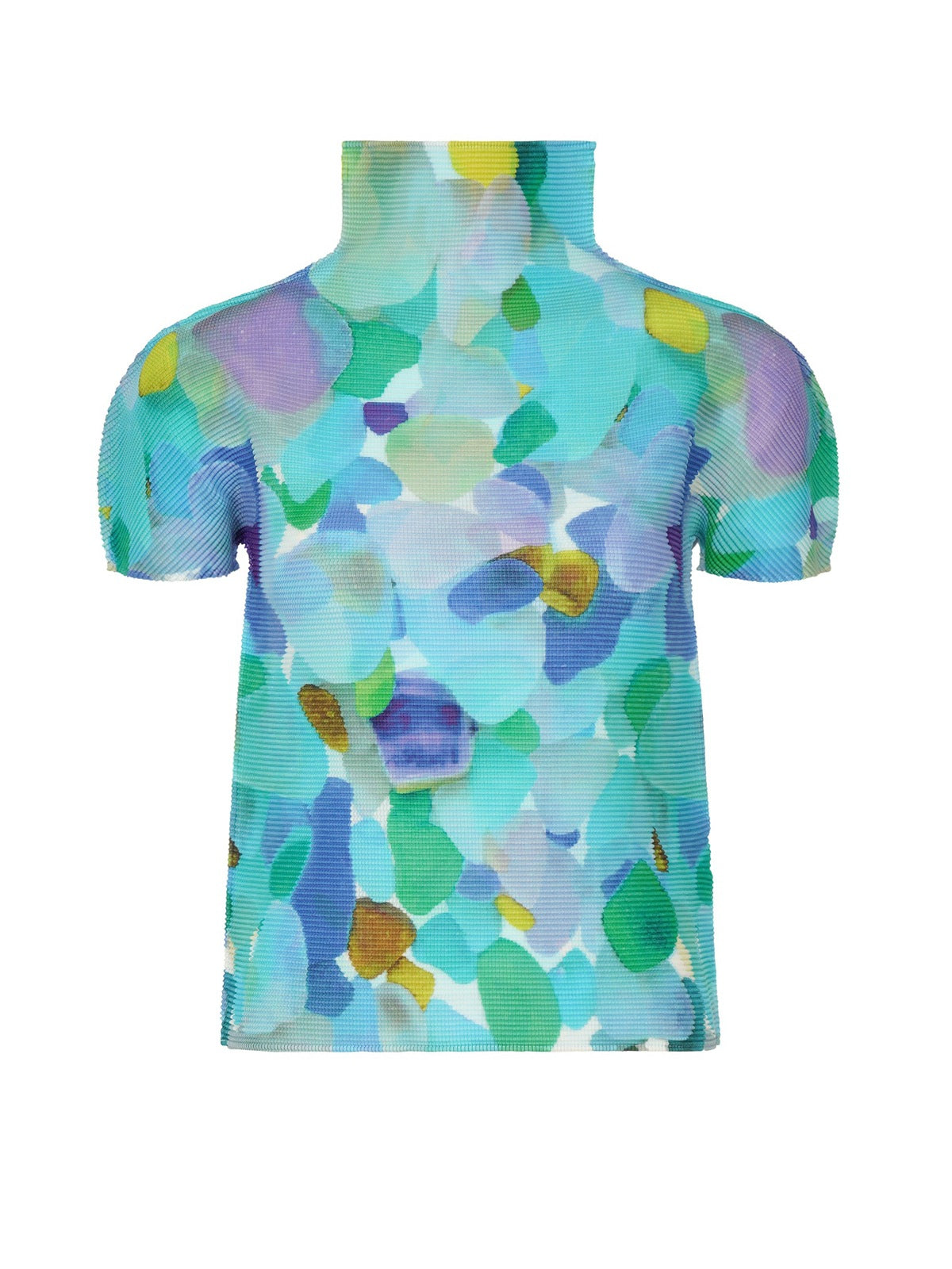 Miyake Design Niche Tops for Women Summer Thin Round Neck Slimming Look Pleated Printed Short-Sleeved T-Shirts for Women