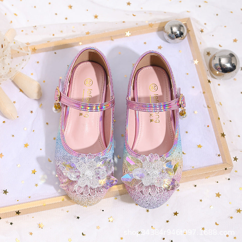 Girls High Heels Aisha Crystal Leather Shoes Girls Show Princess Shoes Spring and Summer New Arrival Girls Rainbow Shoes
