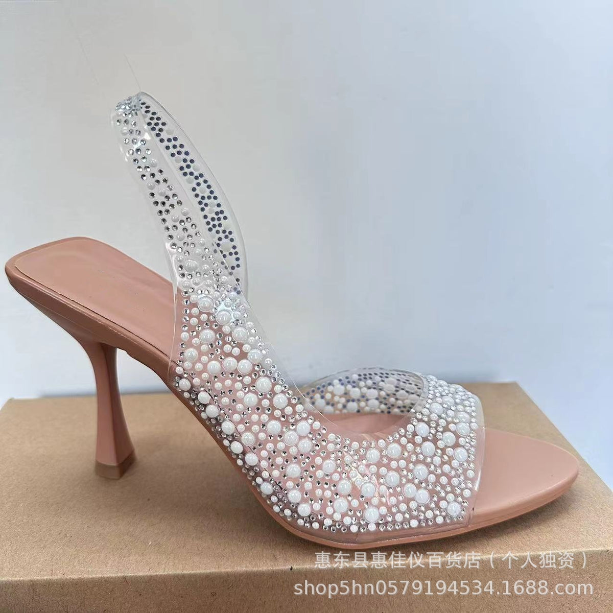 ZA new women's shoes high heels PVC transparent Pearl Diamond decorative West high heel open toe fashion high heel sandals for women