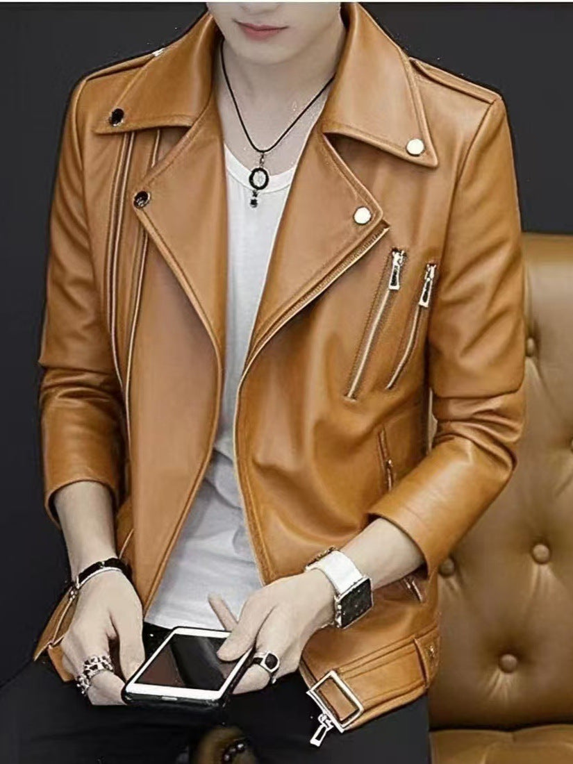 Men's Leather Jacket for Spring and Autumn Korean Style Fashionable Duffian Handsome New White Leather Jacket Men's 2025 Spring Clothes Trendy