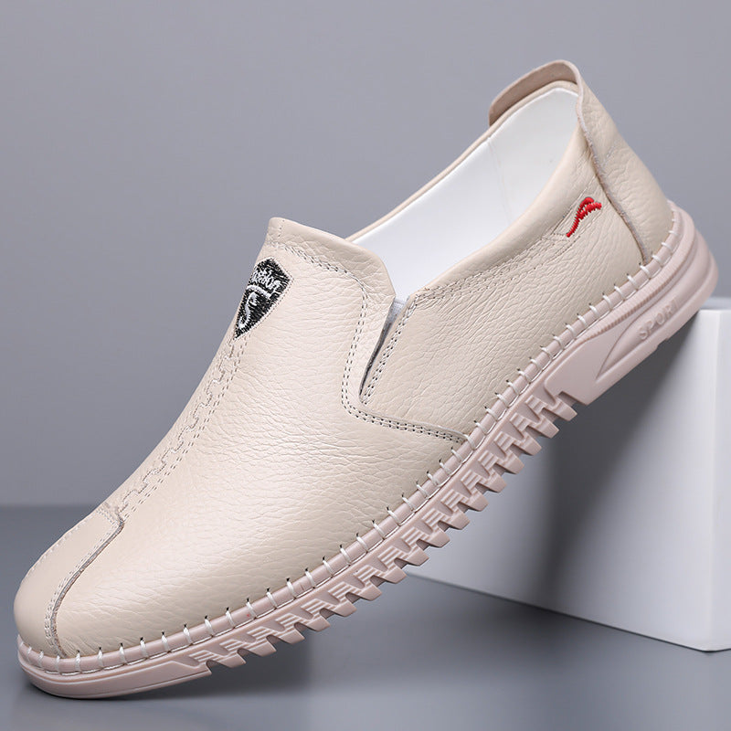 Genuine Leather White Sneakers, Men's Loafers, Summer Soft Leather Middle-Aged Dad Shoes, Slip-On Casual Leather Shoes, Men's Shoes
