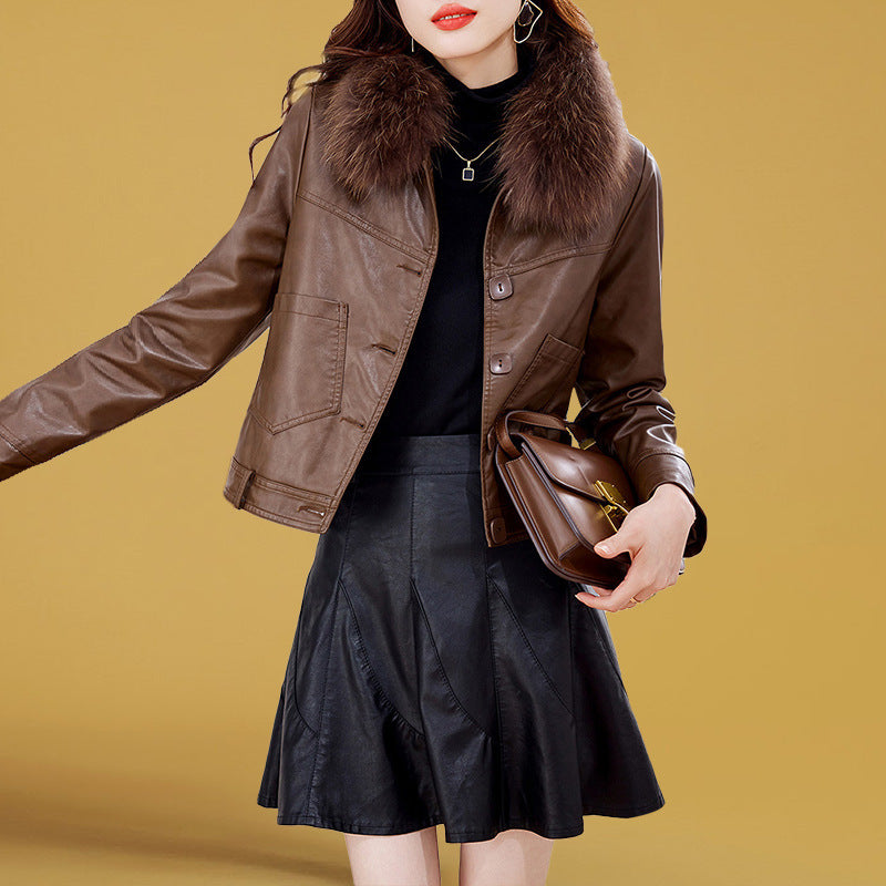 This Year's Popular Leather Jacket for Women 2024 New Short Autumn and Winter Thickeneded Elegant Pu Leather Jacket Top