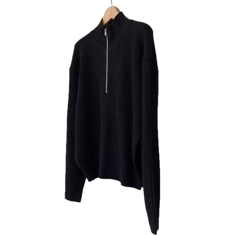 Autumn and Winter Casual Loose-Fitting Regular Half-Turtleneck Zipper Knitwear Men's American-Style Long-Sleeved Knitwear Solid Color Knitwear