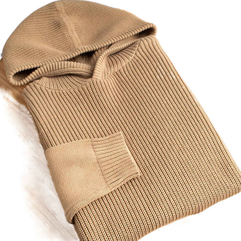 Autumn and Winter Warm Hooded Sweater Trendy Knitted Sweater for Young Men and Students Simple Pullover Sweater