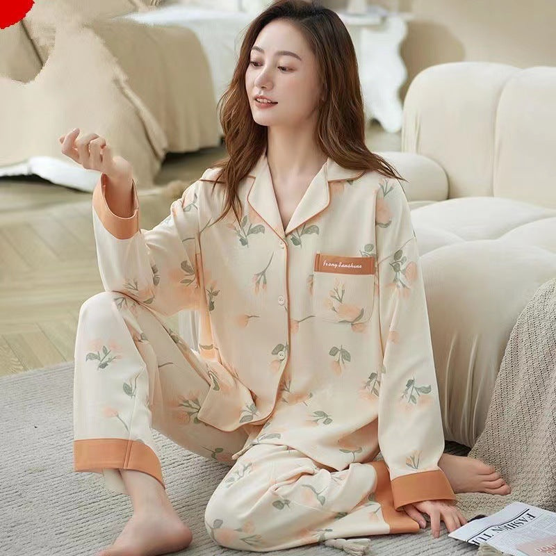 Women's pajamas 2024 new spring and autumn long-sleeved outerwear plus size homewear color suit
