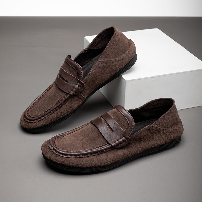 Men's Shoes, New Autumn Collection, Suede Leather, Comfortable Casual Men's Loafers, Fashionable and Trendy, Versatile Slip-On Slip-On Shoes