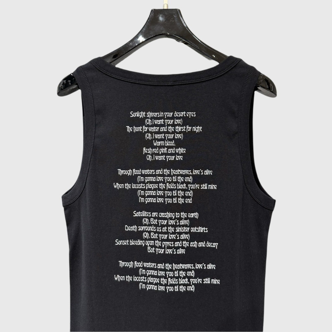 Women's SUBHUMAN Style American Style Fashion Brand Black All-match Slimming Printed Sling Vise T-shirt for Women