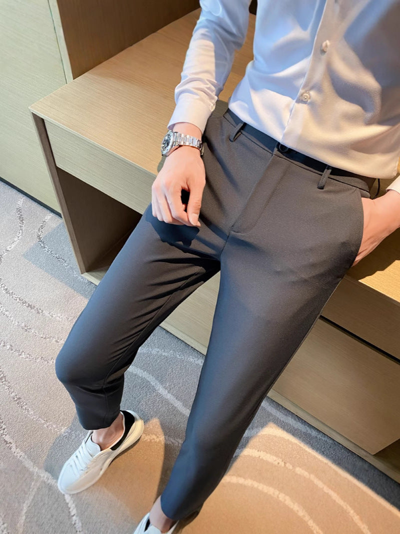 Korean Style Small Western Trousers Men's Autumn and Winter Business Slim-fit Straight Ankle-length Pants 2024 New Arrival Light Luxury Suit Trousers