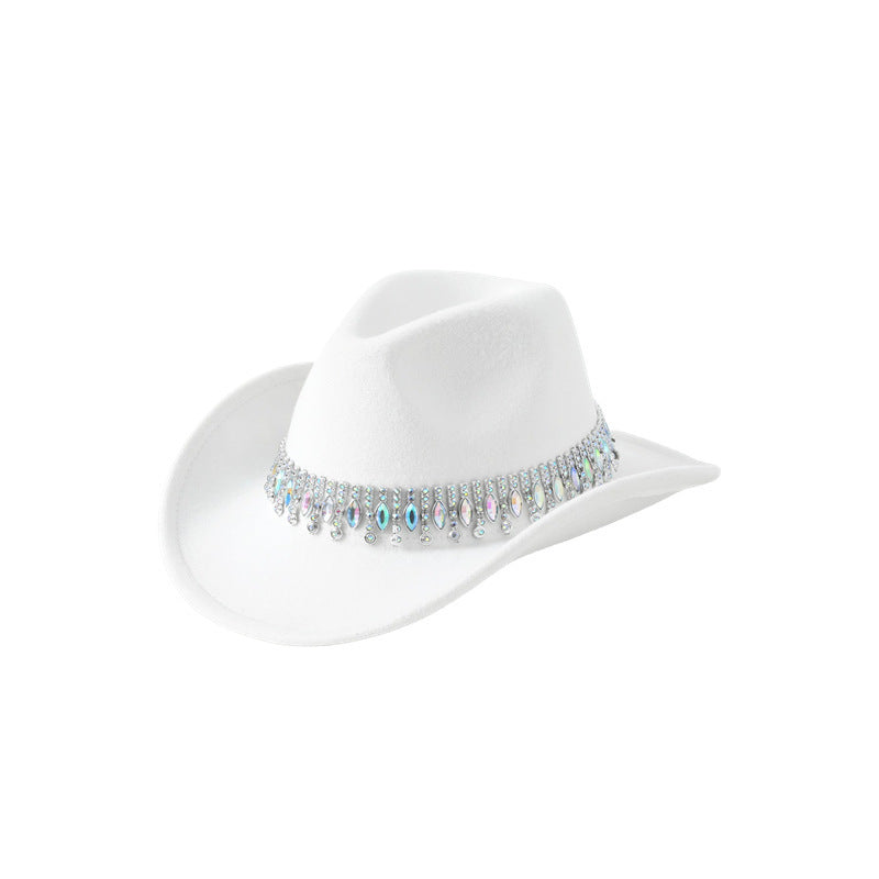 Men's and Women's European and American Elegant Hats, Unique Jazz Cowboy Hats, Tassels, Gemstones, Rhinestone Accessories, Belts, Wedding Engagement