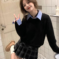 Fake Two-piece Detachable Shirt Collar Sweater Women's Autumn and Winter Small Black Lazy High-end Sweater Top