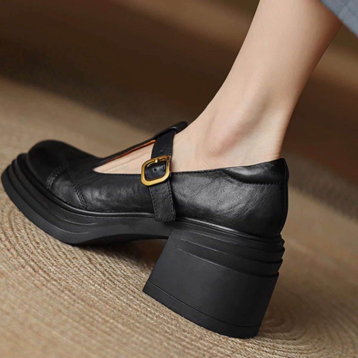 Washed Leather, Very Comfortable ~ New Soft Leather Shoes for Women, Thick Heels, Thick Soles, Mary Jane Shoes, Small Leather Shoes, French High Heels