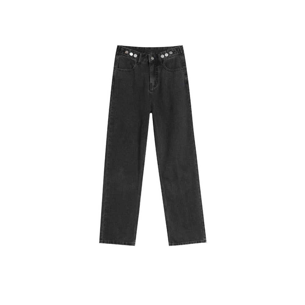 Women's Jeans Spring 2025 New Straight Loose High-Waisted Slim Petite Drapey Wide-Leg Floor-Length Pants Trendy