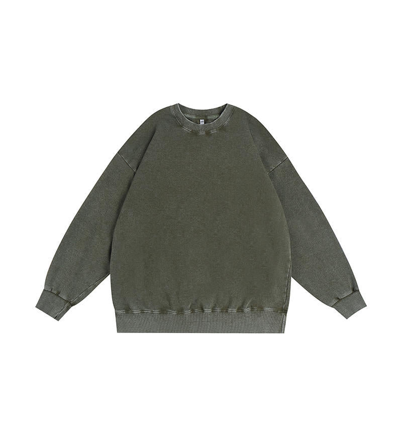 350g American Washed Retro Round Neck Sweatshirt Cross-Border Large Size Terry Drop Shoulder Distressed Pullover Washed Sweatshirt for Men