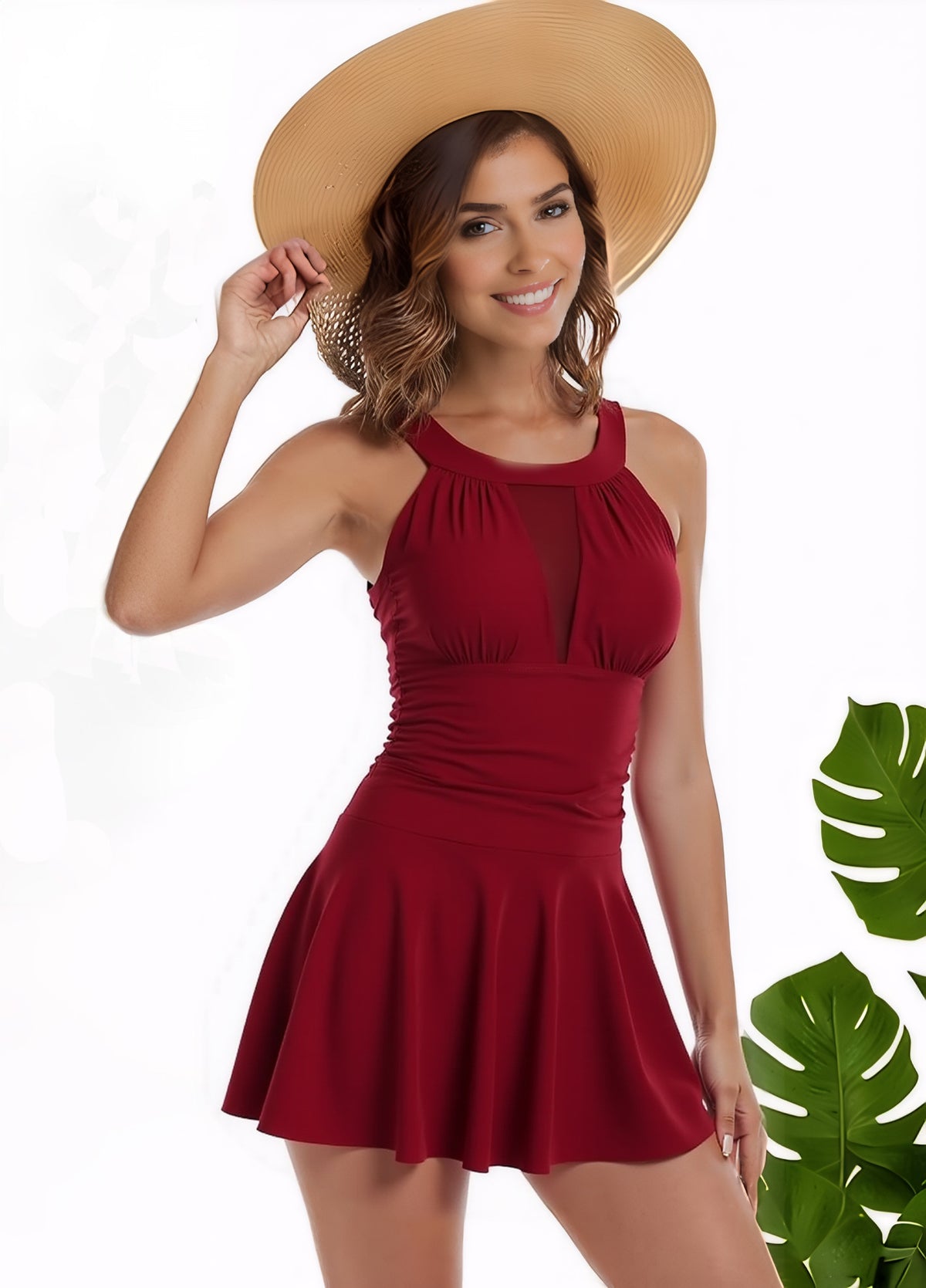 New 2026 One-Piece Swimsuit for Women, Skirt-Style, Slimming, Tummy-Concealing, Solid Color Swimsuit, Hot Spring Swimwear Manufacturer Wholesale
