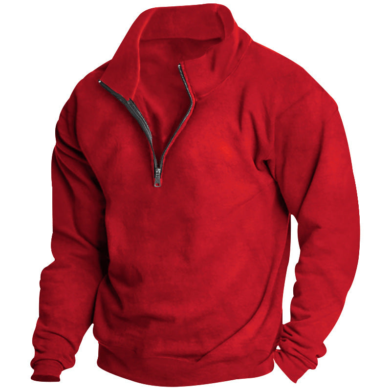 Autumn and Winter new men's fleece-lined sweater stand collar half zipper long sleeve European size cross-border Amazon all-matching men's top