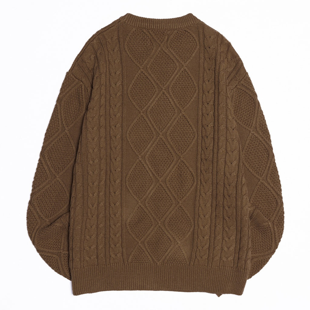 2024 American-style vintage twist knitted sweater men's loose round neck casual fashion brand all-match sweater men's gray and blue