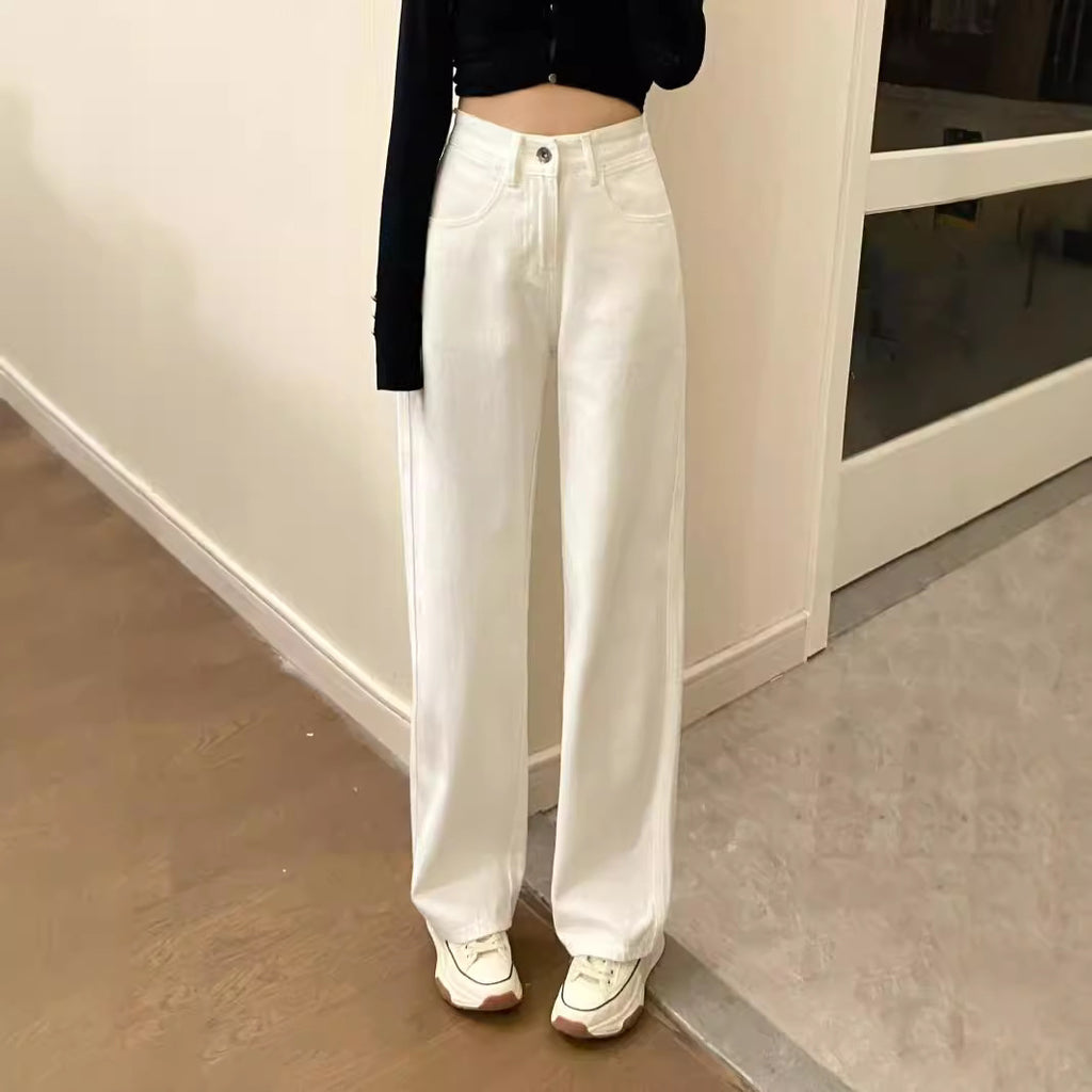 White Wide-Leg Jeans for Women Spring & Fall 2024 New High-Waisted Pear-Shaped Body Slimming Look Straight-Leg Loose Floor-Length Pants