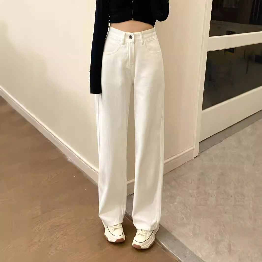 White Wide-Leg Jeans for Women Spring & Fall 2024 New High-Waisted Pear-Shaped Body Slimming Look Straight-Leg Loose Floor-Length Pants