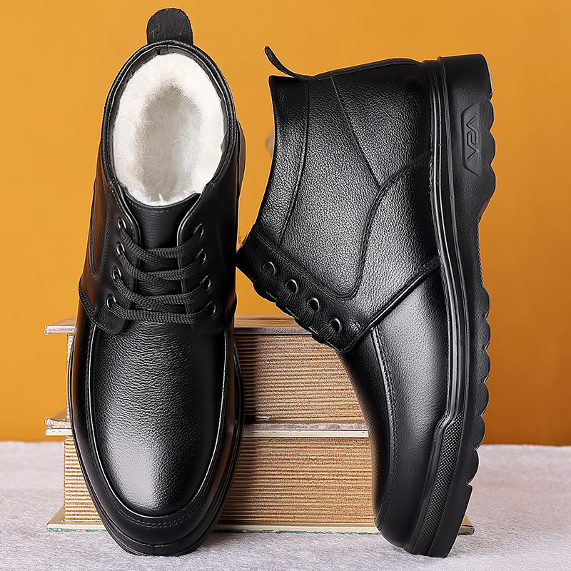 Cotton Shoes Men's Winter fleece-lined Warm Men's Cotton Shoes High-top Leather Wool Snow Boots Middle-aged and Old Dad Elder Shoes