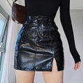 European and American Hot Girl Short Skirt Spring & Fall High-Waisted Versatile Tight-Fitting Slimming Look Hip-Covering Crocodile Pattern Leather Skirt Slit Skirt for Women