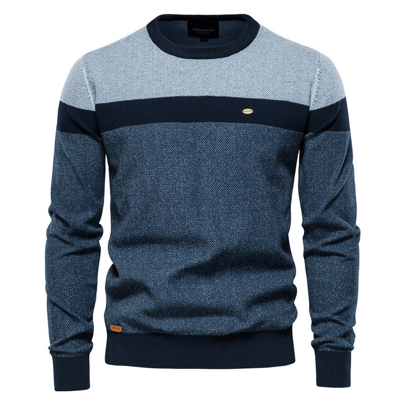 New Round Neck Men's Sweater Men's Long Sleeve 2024 Splicing Autumn and Winter Sweater Stripesd Men's Knitwear Casual Fashion