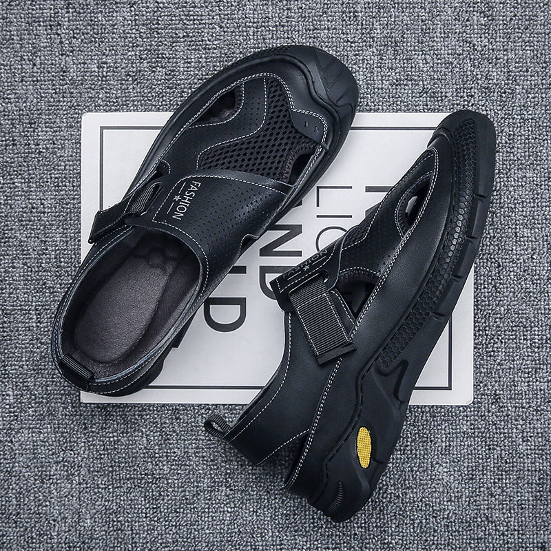 Sandals for Men, Summer Casual Shoes, Breathable Toe-Toe Mesh Outdoor Hollow Hole Shoes, Trendy Roman Non-Slip Beach Shoes for Men