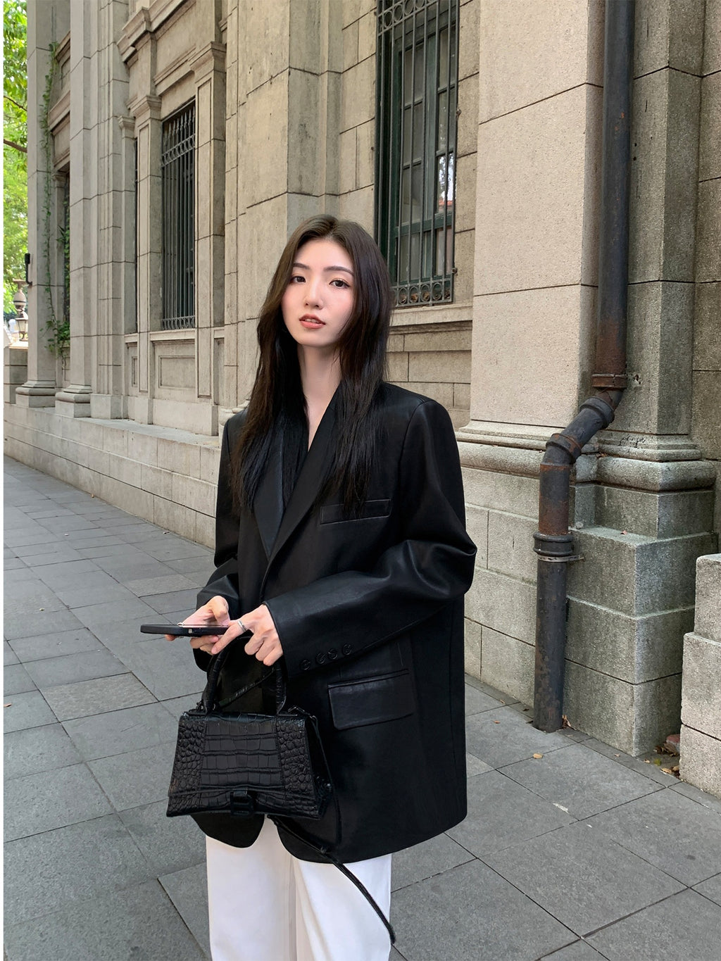 Leather Women's Small Suit Black PU Leather Suit Jacket Women's Spring and Autumn New Loose Elegant High-grade Small Suit