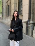 Leather Women's Small Suit Black PU Leather Suit Jacket Women's Spring and Autumn New Loose Elegant High-grade Small Suit