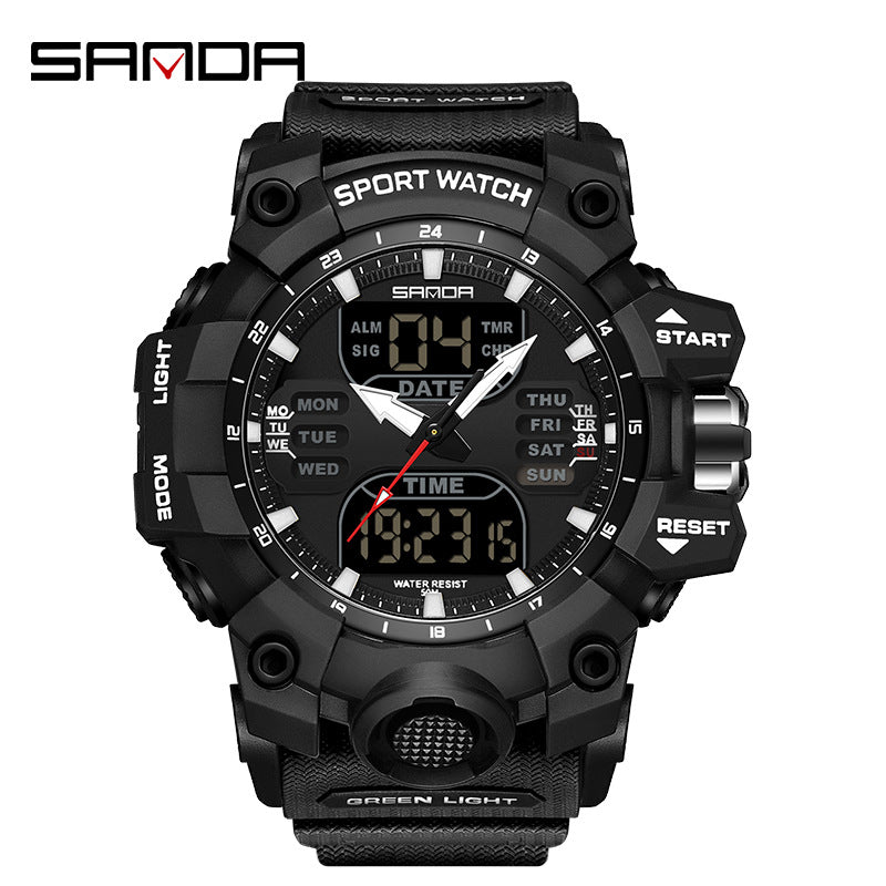 Sanda Hot-Selling Watch Korean Version Student Party Multi-Functional Waterproof Alarm Clock Electronic Watch Cool Dual Display Luminous Sports Watch