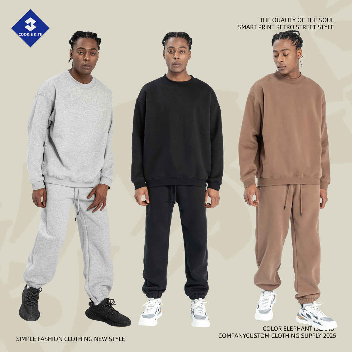 Cai Xiang Island Men's Clothing | 350g Fleece-Lined Crewneck Sweatshirt for Men, Oversized Autumn and Winter Style, Trendy Brand Loose Fit Men's Top.