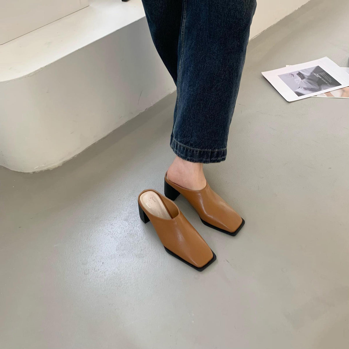 Niche Design Simple Slippers Korean Style Ladies High Heels 2025 Spring and Autumn New Distinctive Square Toe Fashion Single Shoes