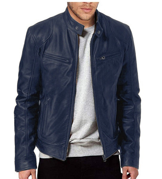 2024 Foreign Trade European and American Men's Clothing Men's Leather Jacket Male Teenager's Collar Punk Male Motorcycle Leather Jacket Batch