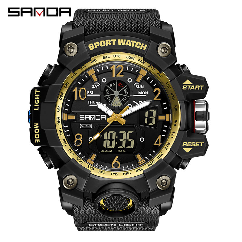 Sanda Hot-Selling Watch Korean Version Student Party Multi-Functional Waterproof Alarm Clock Electronic Watch Cool Dual Display Luminous Sports Watch