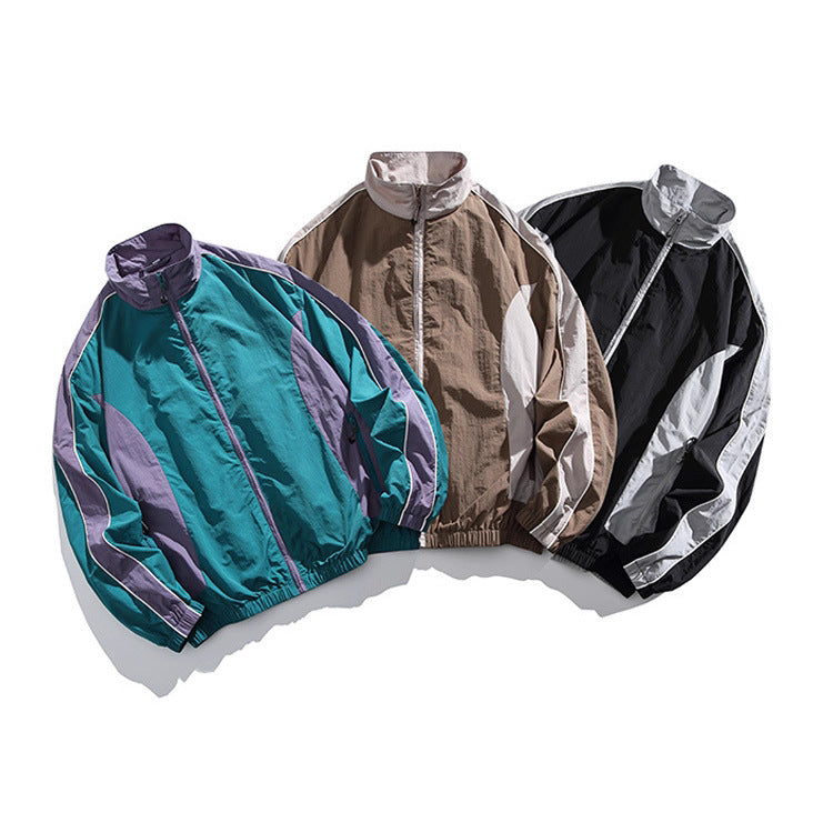 Japanese Retro Youth Trendy Outdoor Functional Style Color-Blocking Stand Collar Waterproof Jacket Men's Autumn Sports Coat