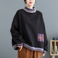 New 2023 Winter new cotton patch turtleneck sweater women's fleece-lined warm loose pullover top