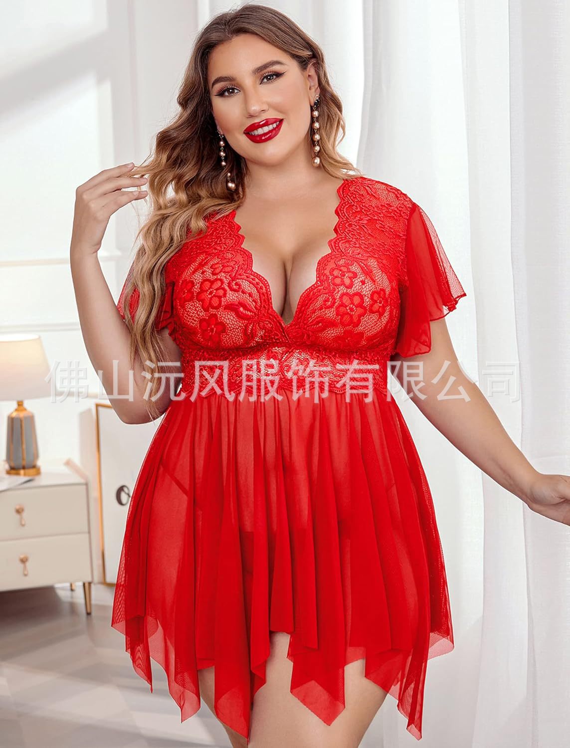 Europe and the United States cross-border plus size perspective sexy pajamas nightgown home sexy skirt two-piece body-shaping underwear wholesale