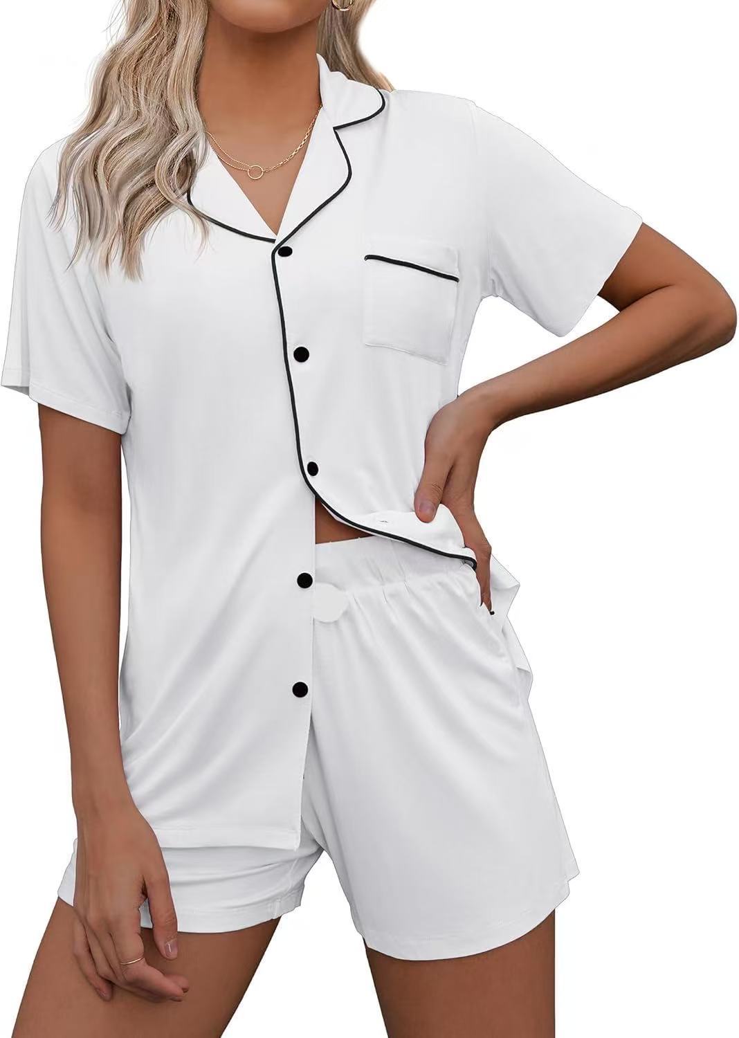 European and American Women's Cross-Border Pajamas Set Short-Sleeved Pajamas Cardigan Button-Style Pajamas Two-Piece Set Source Factory Cool