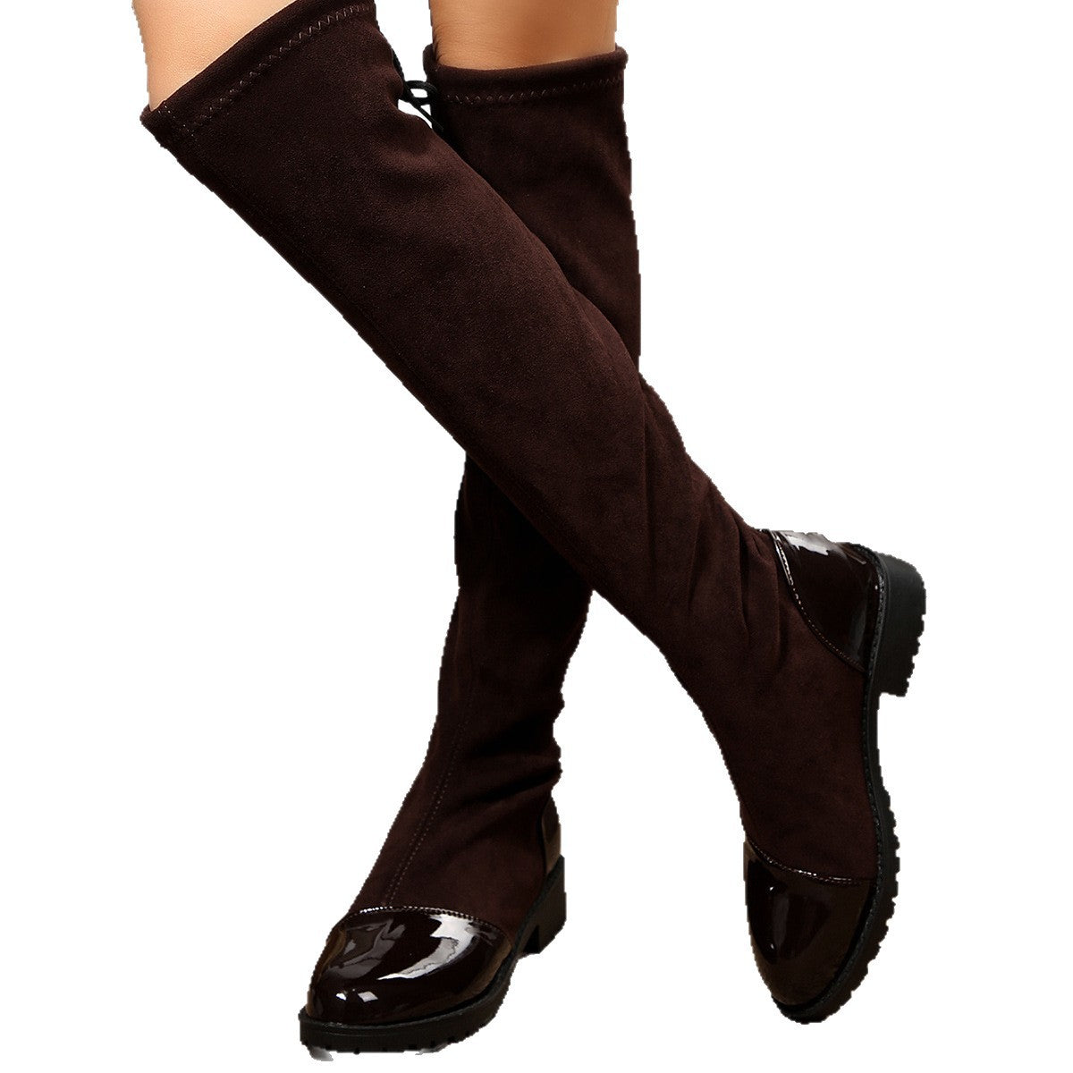 Plus Size Over-The-Knee Boots for Women 2025 Autum New Round-Toe Back Lace-Up Mid-Heel Elastic Boots Slimming Look High Boots