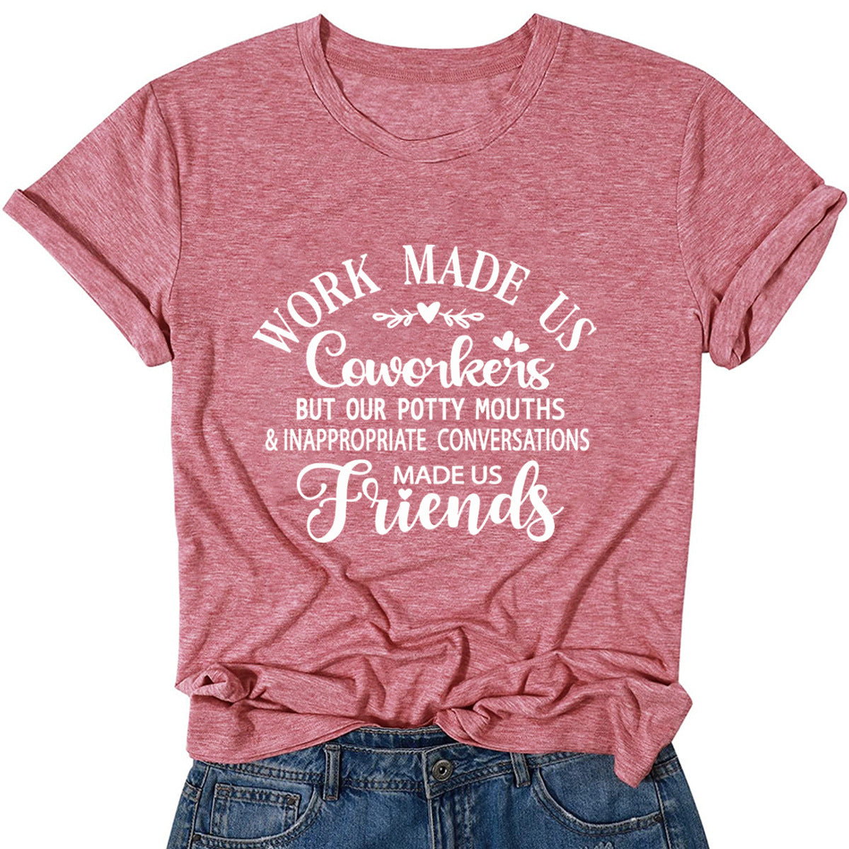 AliExpress 2023 New in stock Casual Trend WORK MADE US Letter Printed Round Neck Short Sleeve T-Shirt for Women