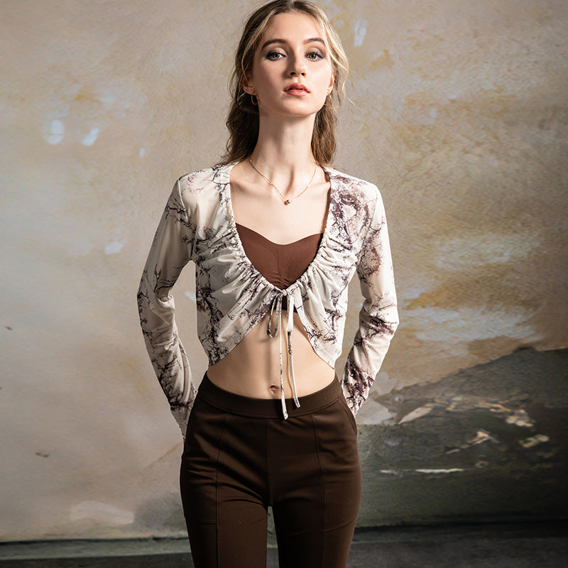 Spring and Summer Blouses, Sports Yoga Outer Tops, Printed Mesh Tops