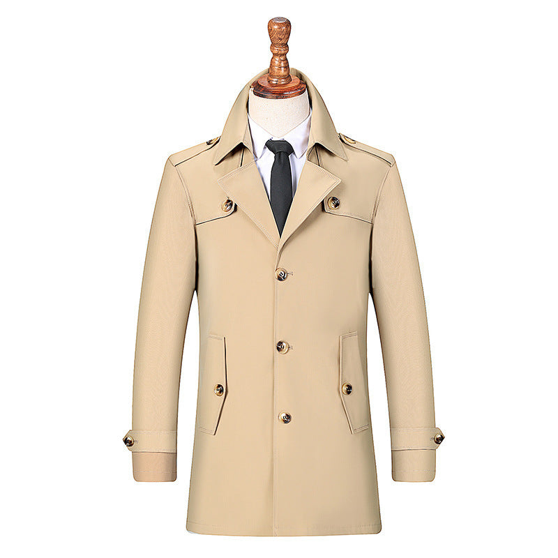 Windbreaker Men's Autumn New Mid-length Young Men's British Style Coat Chinese Style Cardigan Large Dress