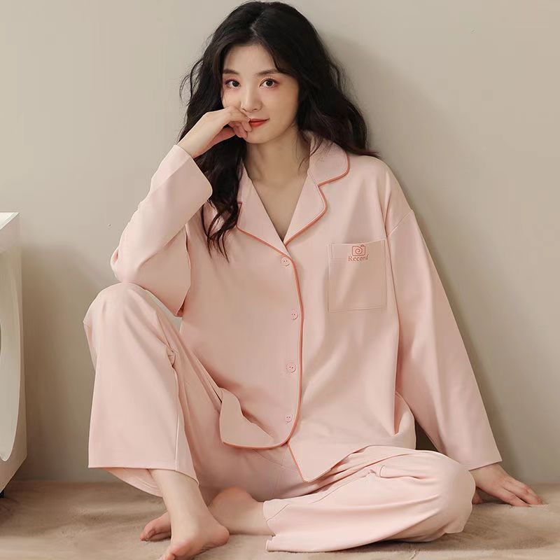 Women's pajamas 2024 new spring and autumn long-sleeved outerwear plus size homewear color suit