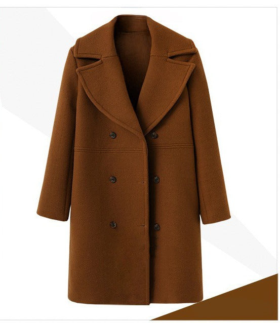 European and American autumn and winter plus size cross-border women's woolen coat women's double-breasted long windbreaker woolen coat wholesale
