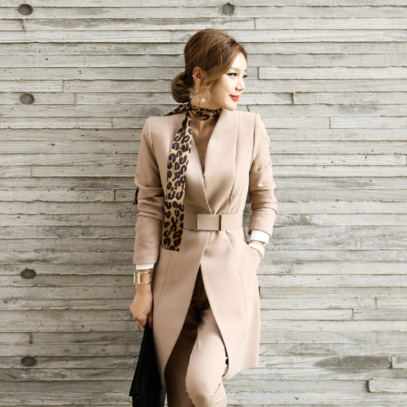 Foreign trade 2022 women's professional suit new long suit jacket slim suit + trousers