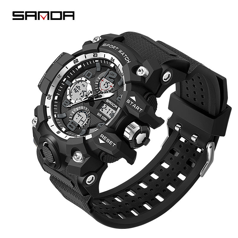 Sanda Hot-Selling Watch Korean Version Student Party Multi-Functional Waterproof Alarm Clock Electronic Watch Cool Dual Display Luminous Sports Watch