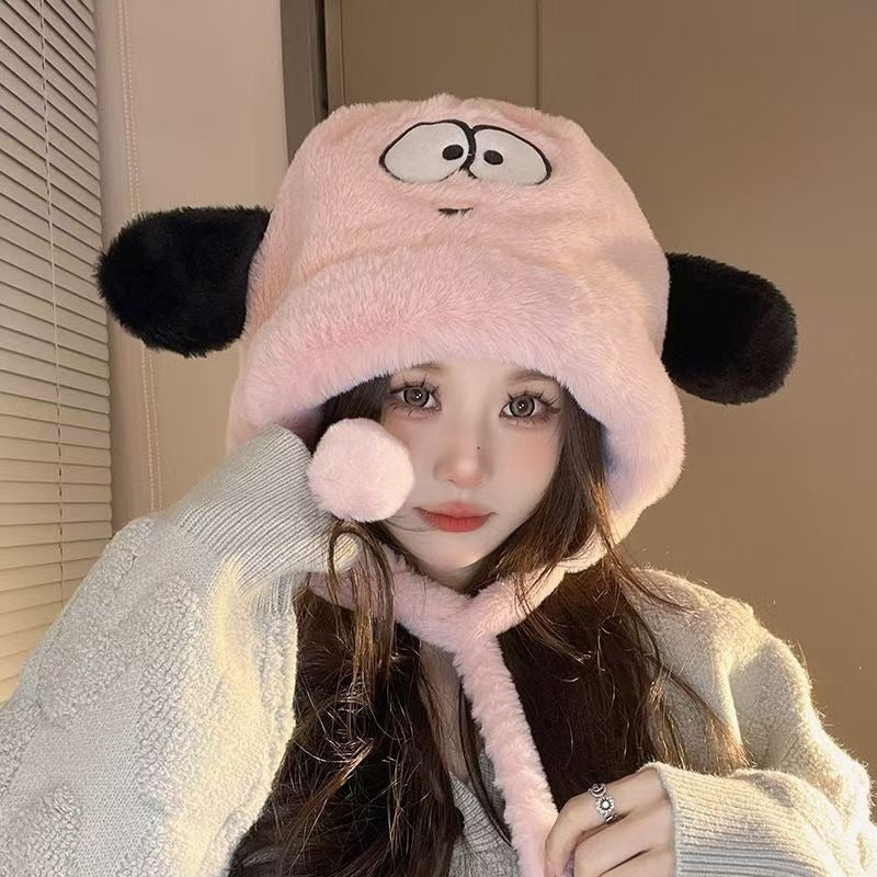 Autumn and Winter Plush Lei Feng Hat Versatile Ear Protection Cold-Proof Warm Hat Cycling Face-Slimming Korean Version Thickened Women's Landlord Hat
