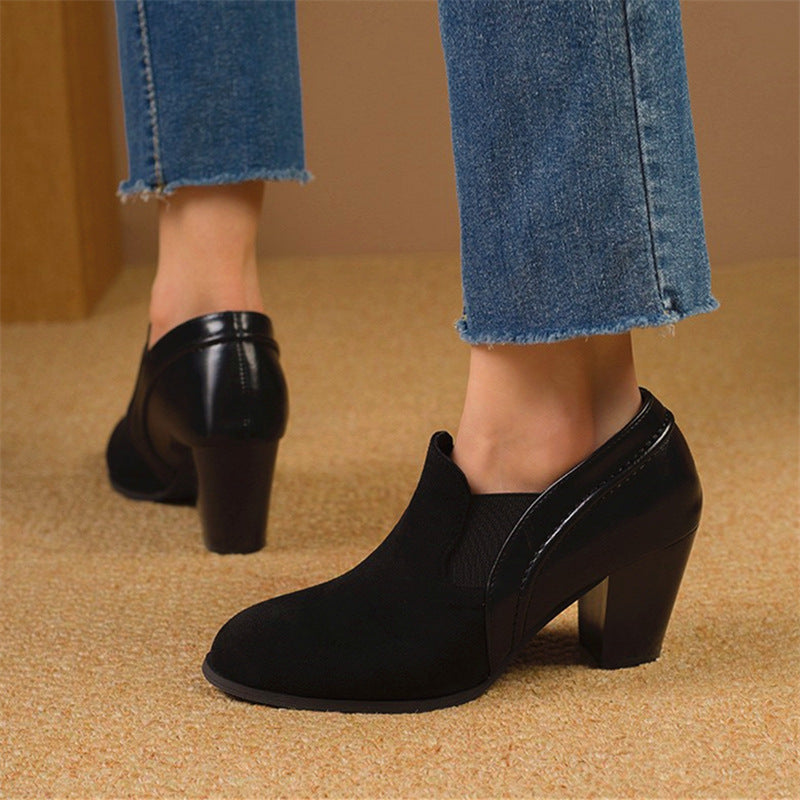 Red High Heels for Women 2025 Autum New Thick Heel Pointed Toe Deep Mouth Flats Korean Style Large Size Elastic Fashion Women's Shoes